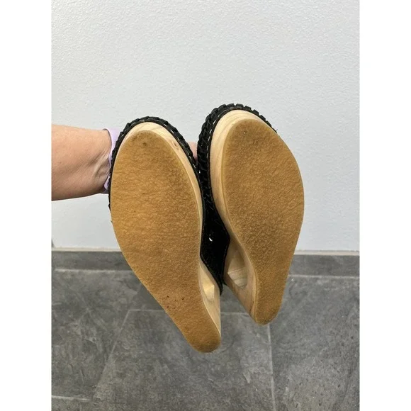 Free People Black Teagan Huarache Wood Wedge Woven Shoes Size 41 US 10 - Picture 7 of 8